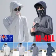 Men's Sun Protection Hoodie Shirt with Face Cover Sunproof Hooded Comfortable