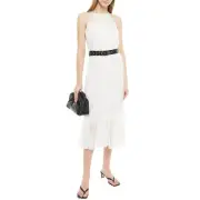 MCQ ALEXANDER MCQUEEN Lattice-Trimmed Crepon Midi Dress US 4 New with Tags