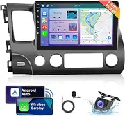 [8 CORE 4G+64G] Car Stereo for Honda Civic 2006-2011 with Wireless Carplay/Android Auto, 10.1 Inch Android 13 IPS Touch Screen Car Radio, Bluetooth, GPS Navi, WiFi, SWC, DSP + Backup Camera