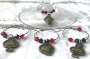 Gold Euchre / Poker / Casino WINE GLASS CHARMS- set of 4 Wine glass markers
