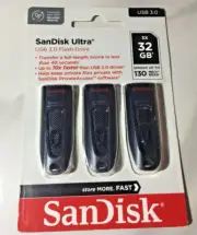 Pack of 3 Scandisk Ultra 32GB USB 3.0 USB Flash Drive, New