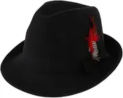 [outret] Men's Women's Wool Felt Feather Fedora Hat Vintage Panama Trilby Hat