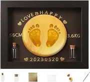 Baby Handprint Kit - Handprint and Footprint Making Kit, Wooden Art Photo Frame,Fetal Hair Collection Bottle, Handmade Baby Keepsake, Safe Paint for Dad