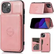 YocoverTech for iPhone 14 Plus Case,for iPhone 15 Plus Back Case,PU Leather Magnetic Back Shell Cover Case with Card Holders[6.7 inch]-Pink