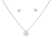 Flower Necklace and Stud Earrings Jewellery Set with Cubic Zirconia in Sterling Silver