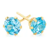 9ct Yellow Gold Blue Cubic Zirconia Claw set Stud Earrings