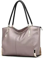 [FOXER] Leather Handbags for Women, Genuine Leather Large Capacity Zipper Closure Ladies Top-handle Bags Womens Roomy Tote Purses Women's Designer Handbag with Woven Handle Fashion Shoulder Bag (Light Purple)