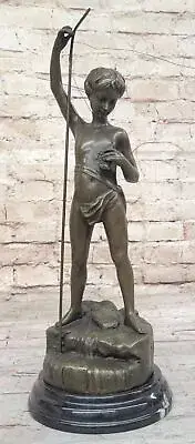 Fine Art Fishing Boy Bronze Statue A.Bofill Handmade Sculpture Statue Artwork