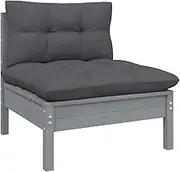 Garden Middle Sofa with Anthracite Cushions Grey Solid Pinewood
