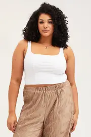 White Tank Top Square Neck Corset Crop