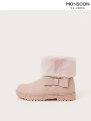 Monsoon Pink Bow Faux Fur Cuff Boots (E93419) | $88 - $97
