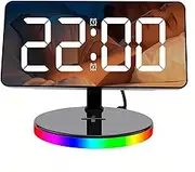 Lancoon Digital LED Mirror Alarm Clock with RGB Ambient Night Light Large Display 6 Levels of Adjustable Brightness Dual Alarm Memory Function for Bedside Home Office