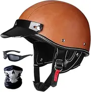 Vintage Open Helmet Motorcycle Half Shell Helmet Removable Liner Fit Adult Men and Women Motorcycle Cruiser Scooter Helmet DOT/ECE Approved Motorbike Helmet