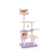 Costway 140cm Cat Tree Scratching Posts Tower Cat Play House Activity Center w/Hammock/Perch