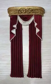MINIATURE DOLLHOUSE 1:12 SCALE WINDOW CURTAIN #15 - BURGUNDY & WHITE