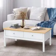 Oikiture Coffee Table Storage Drawers Side Tables Sofa Cafe Desk Natural White