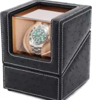 Automatic Watch Winder - Premium Black Ostrich Leather Exterior, Silent Motor