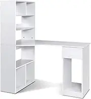 Artiss Computer Desk 120CM White Particle Board Desktop Laptop Desks Study Student Table, Home Furniture for Room, Wall Shelves PC Cabinet 5 Tiers Bookshelves