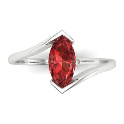1Ct Marquise Cut Natural Garnet Solid Gold Solitaire Engagement Promise Ring