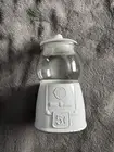 Sleigh Bell Bistro Glass Gumball Machine Candy Or Cookie Jar 8" White Canister