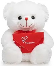 HollyHOME Teddy Bear Stuffed Animal Rose Bear with Red Envelope Soft Plush Toy Holiday Valentine's Day Gift 12 inches White