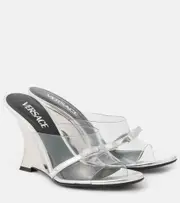 [Versace] Versace Gianni Ribbon 95 PVC wedge mules AU 5 silver