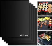 BBQ Grill Mat, Set of 5 Non-Stick Teflon Grill Mats, Gas Grill, 40 x 33 cm Grill Film, Reusable Baking Paper, PFOA-Free Over Coal, for Charcoal Grill, Electronic, Oven and Weber Style Grills