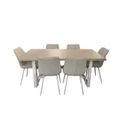 HomeStar 7Pc Dining Set Havana Rectangular Dining Table 180cm W/ 6Pc Loma Fabric Dining Chair Beige