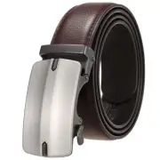 Hot Sale Men's Cow Leather Belt Automatic Silver Buckle Belt Ratchet Strap Gift