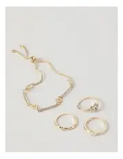 [Piper] Clover Ring and Bracelet Gift Set in Gold