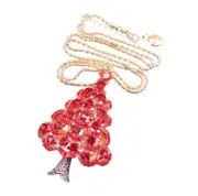 Betsey Johnson Necklace Red & Pink Crystal Christmas Tree Pendant Gold Tone