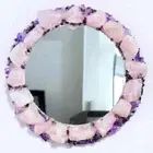Rose & Amethyst Quartz Stone Wall Mirror, Modern Living Room Wall Mirror Decor