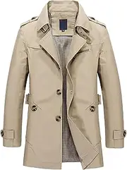 [JEShifangjiusu] Double Row Wool Jacket Male Mix Button Jacket Collar Coat Light Color Coat With Pocket Long Warm Navy Coat, Color Khaki 2, M