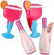 4 Packs Beach Towel Clips Decorative Beach Chair Clips Plastic Windproof Towel Holder Funny Champagne and Margarita Glass Clips Holder for Home Patio and Pool Lounger Accessories