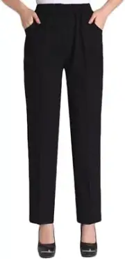 Soojun Womens Summer Elastic Waist Comfy Stretch Pull On Pants Large, Black