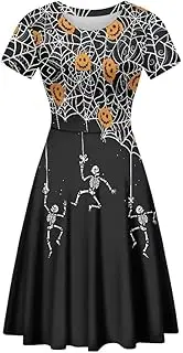 [PinUp Angel] Women's Cute Print Short Sleeve Unique Casual Flared A Line Party Short Dress