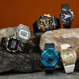 【CASIO 卡西歐】G-SHOCK 40週年 冒險者寶石系列金屬礦石設計雙顯錶-方解石黑金(GM-114GEM-1A9 防水200米)