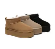 AUSTRALIAN SHEPHERD® UGG Boots Sheepskin Wool Ankle Ultra Platform Saylor - Black / AU Ladies 8 / AU Men 6 / EU 39