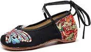 [LINGYUXUAN] Women's Ethnic Style Colorful Butterfly Embroidered Shoes Retro Classic Old Beijing Cloth Shoes Comfort Round Toe Low Heel Mary Jane Dance Shoes