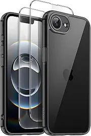 JETech 3 in 1 Case for iPhone 16e 6.1-Inch 2025 with 2 Pack Tempered Glass Screen Protectors, Non-Yellowing Shockproof Bumper Phone Cover (Black)