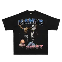 在飛比找蝦皮購物優惠-Kanye West 復古肖像復古短袖說唱 T 恤寬鬆說唱 