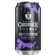 Vodka Cruiser Sour Grape, Low Sugar, Refreshing Flavoured Pre-Mixed Vodka Drink, 6.8% ABV, 375mL (Case of 24 Cans)