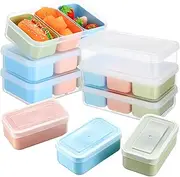 [SiliFine] 6 Set Snack Containers with 3 Removable Compartments Reusable Snack Box with Lids Stackable Meal Prep Containers for Fridge Charcuterie Candy Nuts Spice, Microwave Dishwasher Safe