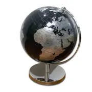 20cm Diameter Educational Black & Silver Desktop World Globe on Metal Stand