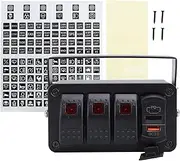 3 Gang Rocker Switch Panel DC12 to 24V On Off Toggle Switch with PD Type C, QC3.0 USB, Voltmeter, Red Light for Car, Trucks, Boats, RVs (Red Light)
