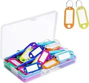 Taicols 50 Pcs Plastic Key Tags - Assorted Color ID Labels With Split Ring for Keychain, Luggage, Name - 10 Colors