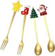 CRILSTYLEO 1 Set Xmas Teaspoons Dessert Spoons Long Handle Forks for Christmas Tableware Adorable Cutlery with Elegant Design for Holiday Parties and Festive Decor
