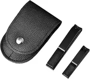 minkissy 2-piece Manicure Tools Set Stainless Steel Nail Clippers Leather Case for Men Women