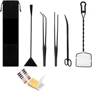 6 in 1 Aquarium Aquascape Tools Kit Stainless Steel Anti-Rust Aquatic Plant Aquascaping Tools Tweezers Scissors Scrapers for Aquarium Tank Cleaning and Decoration Black
