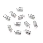100 Silver Crimp Coil Cord Ends 5X9mm Spring Tube Cap Clasps with Loops Tip Cord